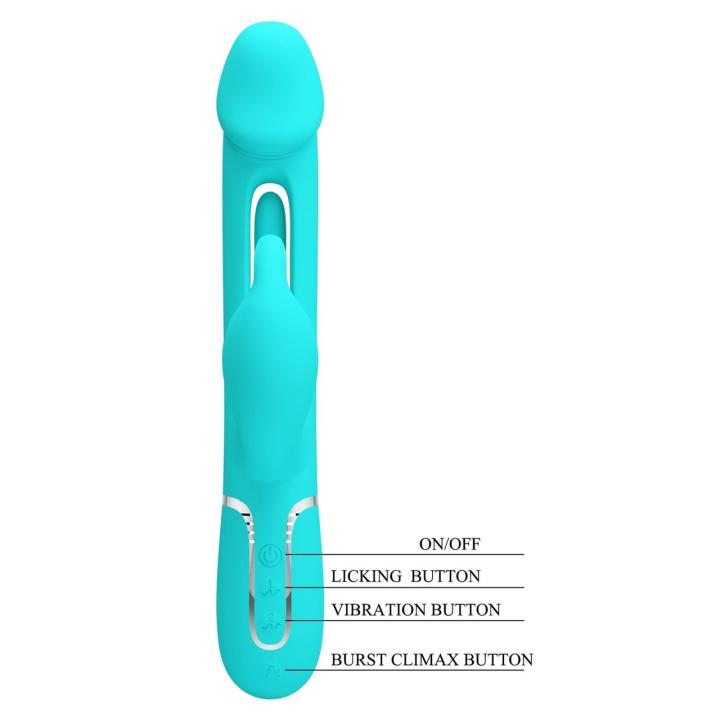 Zielony wibrator króliczek z języczkiem, 7 wibracji i przyciskiem Climax