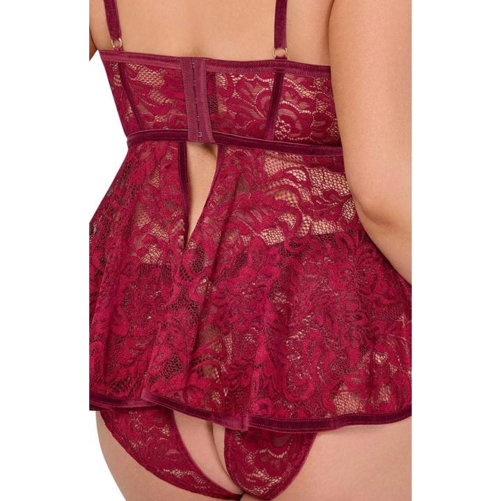 Czerwona koronkowa babydoll plus size 3XL z figami ouvert