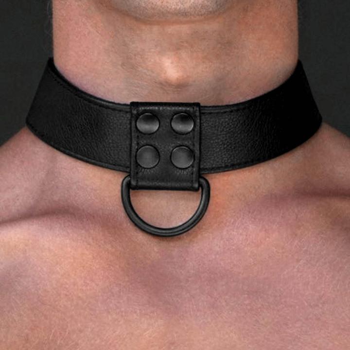 Czarna obroża BDSM ze smyczą i regulacją – skóra ekologiczna
