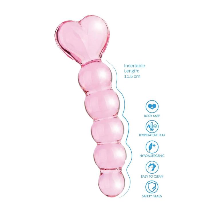 Szklane dildo analne z sercem 15 cm – stymulator ze szkła borokrzemowego