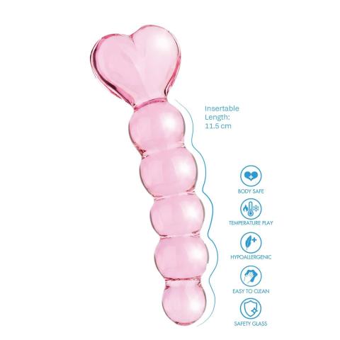 Szklane dildo analne z sercem 15 cm – stymulator ze szkła borokrzemowego