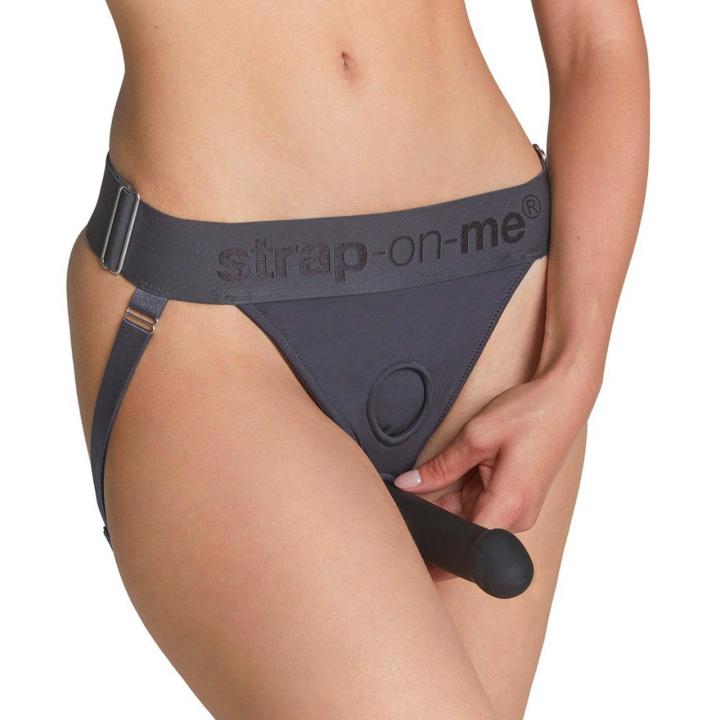 Szara uprząż strap-on jockstrap z pierścieniem do dildo i regulacją