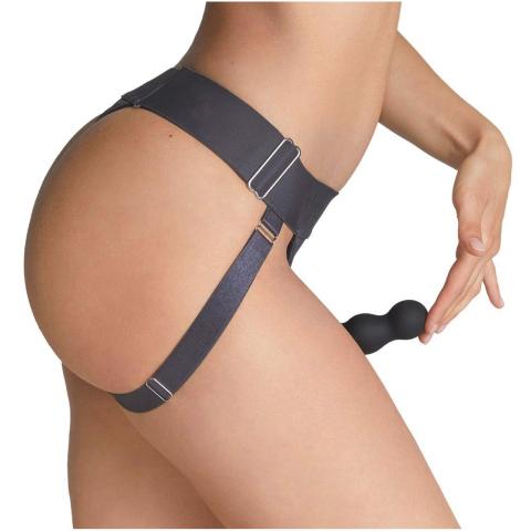 Szara uprząż strap-on jockstrap z pierścieniem do dildo i regulacją