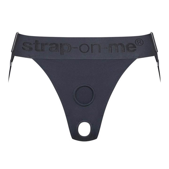 Szara uprząż strap-on jockstrap z pierścieniem do dildo i regulacją
