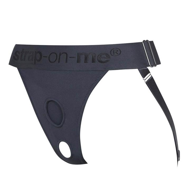 Szara uprząż strap-on jockstrap z pierścieniem do dildo i regulacją