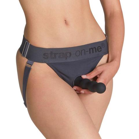 Szara uprząż strap-on jockstrap z pierścieniem do dildo i regulacją