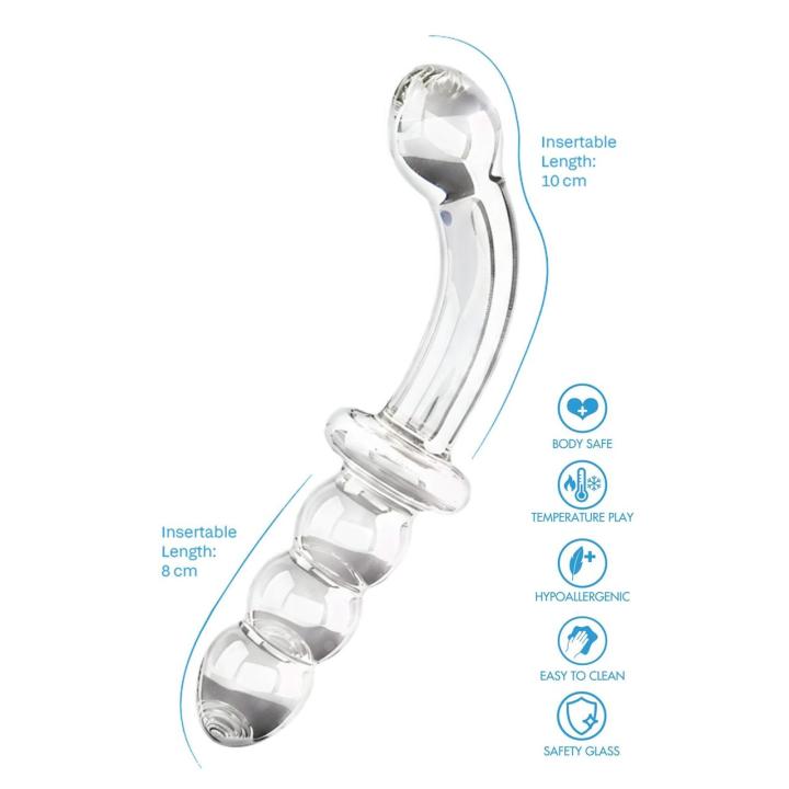 Szklane dwustronne dildo analne i do punktu g 19 cm