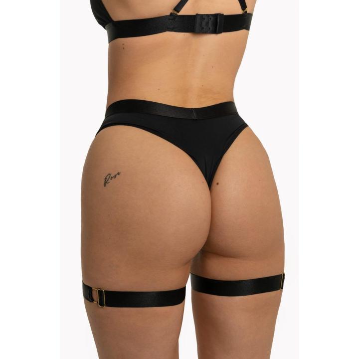 Czarny komplet bielizny bra + stringi L/XL z tiulem i złotymi detalami