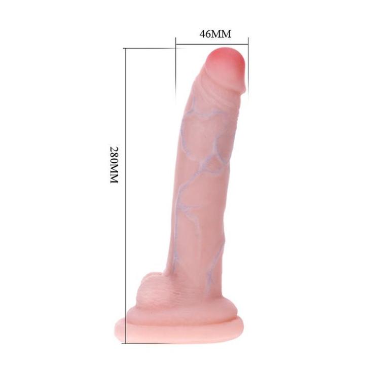 Cieliste dildo XXL 28 cm z przyssawką i jądrami - realistyczne doznania