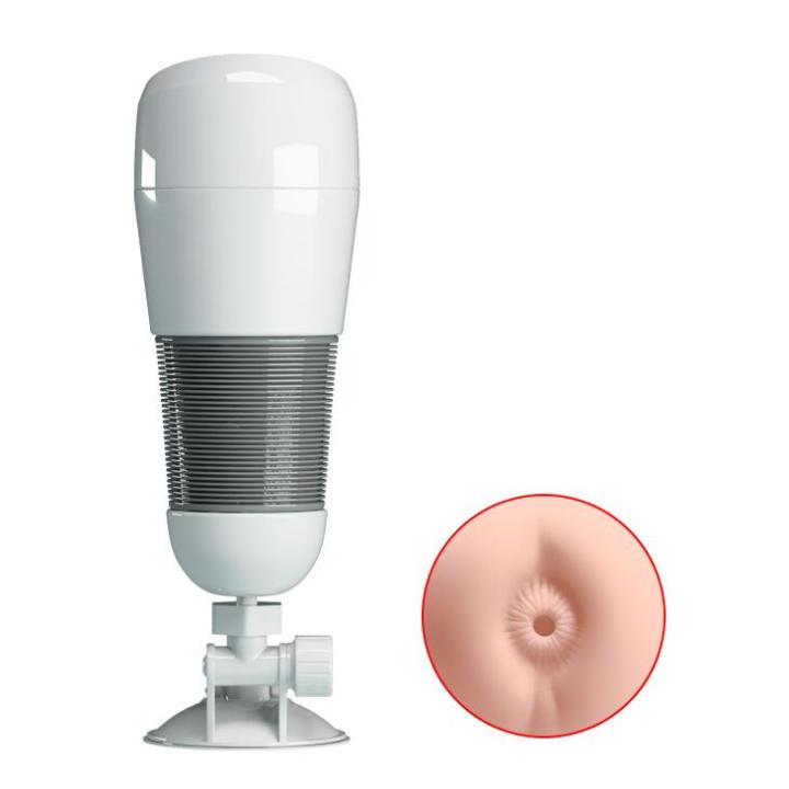 Męski masturbator z wibracjami i przyssawką cielisty, realistyczna zabawka solo