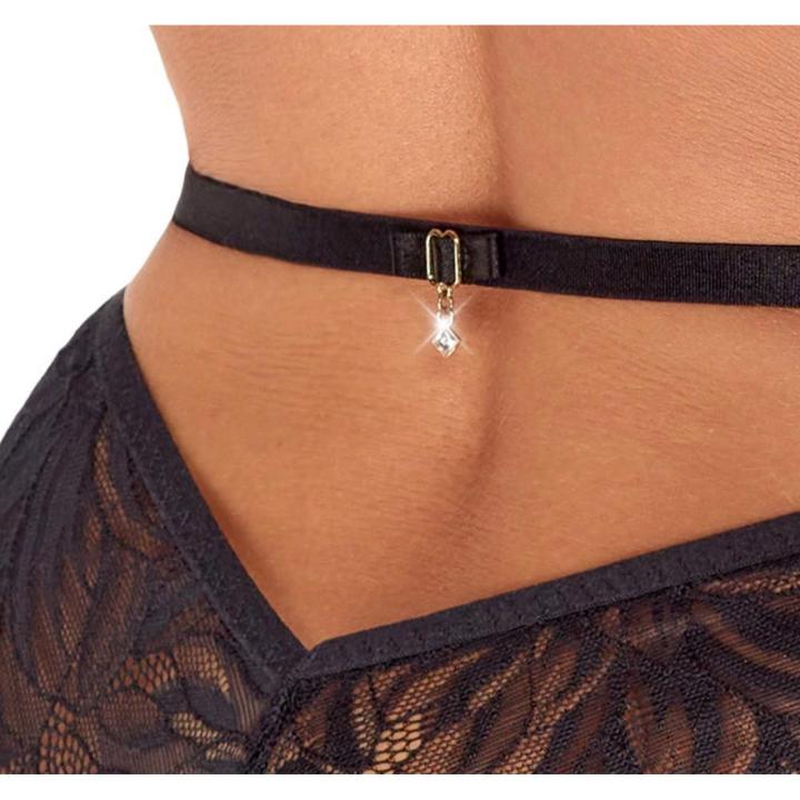 Koronkowe body halter czarne  z wycięciem i odkrytymi plecami