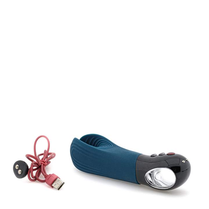 Niebieski silikonowy masturbator Manta Fun Factory – 6 funkcji wibracji 