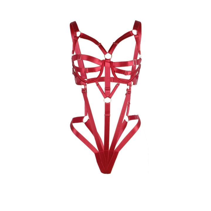 Regulowany czerwony body harness z metalowymi okuciami