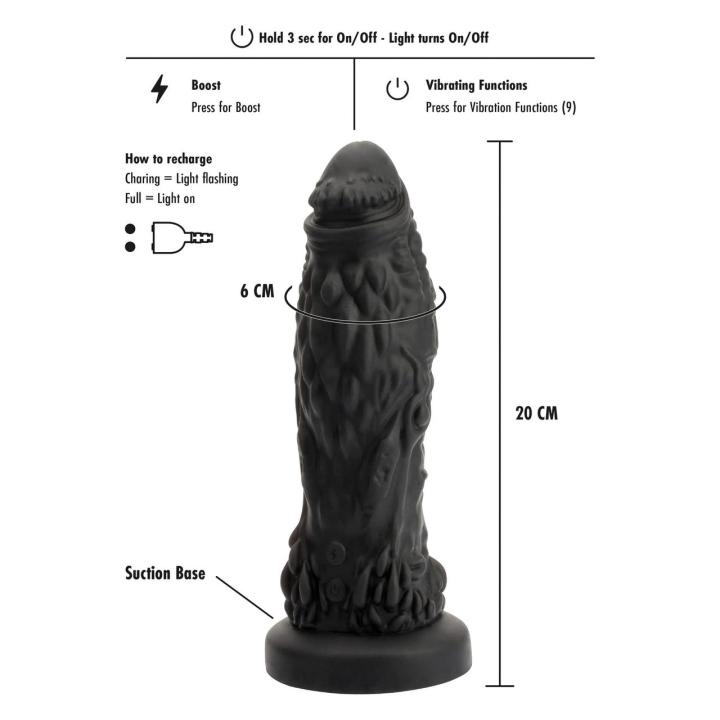 Wibrujące dildo fantasy 20 cm z przyssawką i funkcją boost