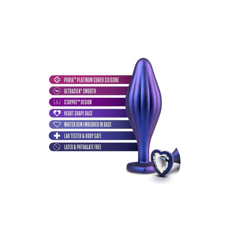 Falowany korek analny z kryształkiem 11,4 cm – silikon platinum