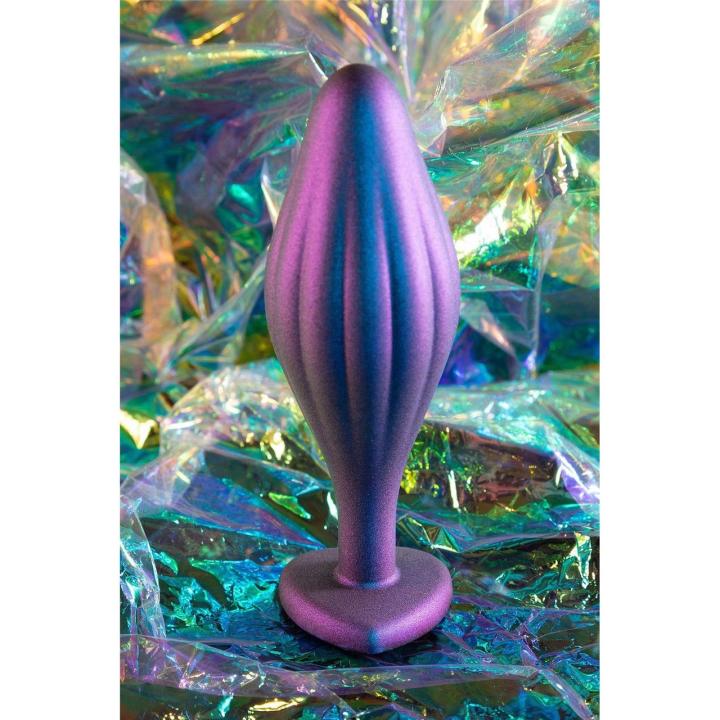 Falowany korek analny z kryształkiem 11,4 cm – silikon platinum