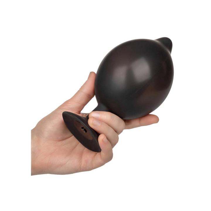 Pompowany plug analny XXL z przyssawką i odpinanym wężykiem czarny