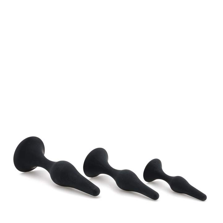 Zestaw silikonowych ergonomicznych czarnych korków analnych - średnica 2,2 cm - 3,3 cm