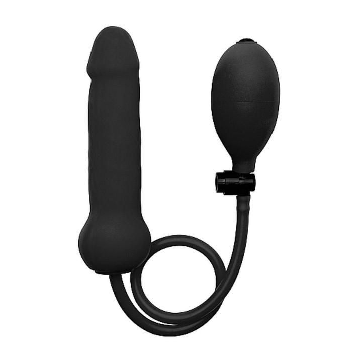 Pompowane dildo silikonowe czarne 15,7 cm z pompką i zaworem spustu