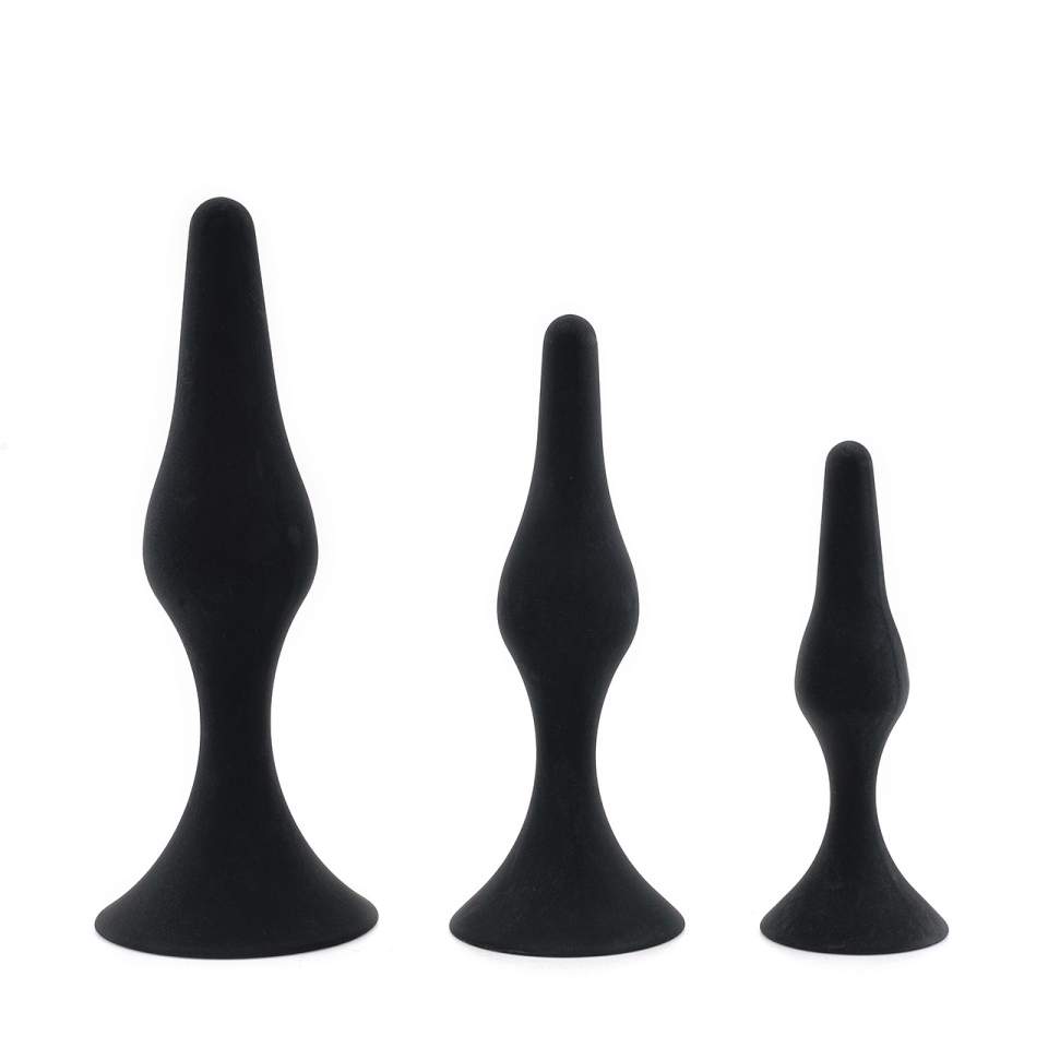 Zestaw silikonowych ergonomicznych czarnych korków analnych - średnica 2,2 cm - 3,3 cm