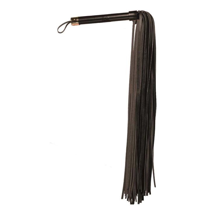 Elegancki flogger BDSM z wegańskiej skóry i złotymi detalami