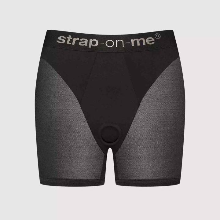Czarna uprząż strap-on high waist – tiul i mikrofibra, silikonowy pierścień
