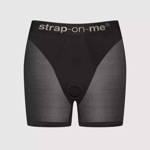 Czarna uprząż strap-on high waist – tiul i mikrofibra, silikonowy pierścień