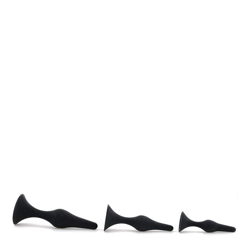 Zestaw silikonowych ergonomicznych czarnych korków analnych - średnica 2,2 cm - 3,3 cm