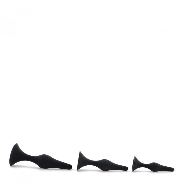 Zestaw silikonowych ergonomicznych czarnych korków analnych - średnica 2,2 cm - 3,3 cm