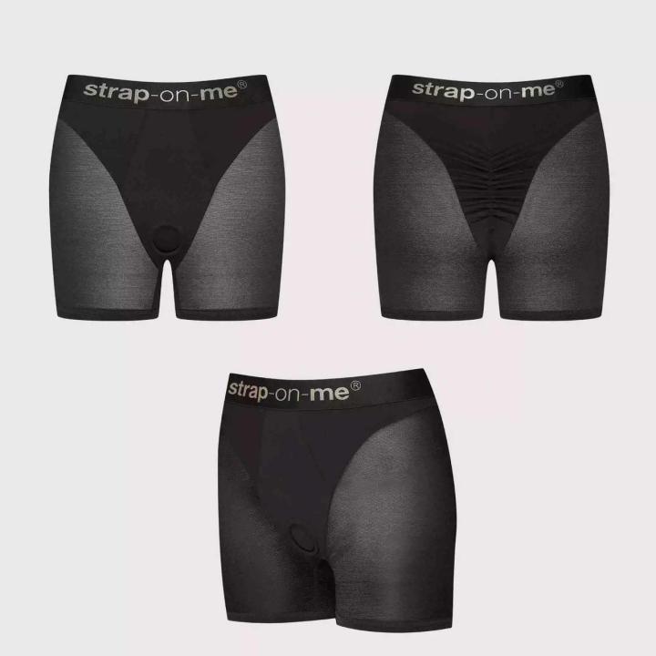 Czarna uprząż strap-on high waist – tiul i mikrofibra, silikonowy pierścień