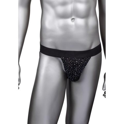 Czarny jockstrap męski z siateczki z cyrkoniami