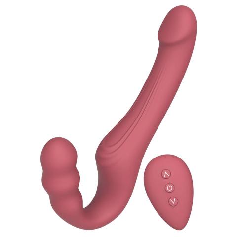 Bezpasowy strap-on wibrator podwójny z pilotem i 2 silnikami, silikon IPX7