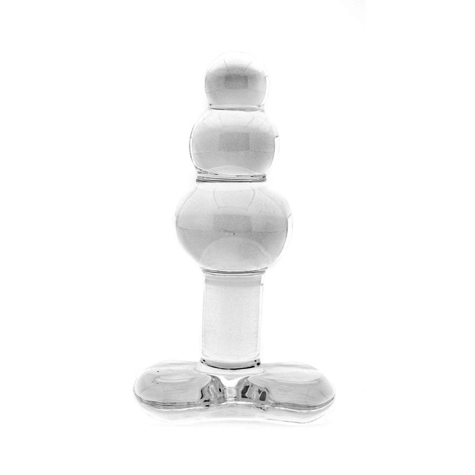 Przezroczysty szklany korek analny wykonany z 3 kulek – średnica 3,5 cm