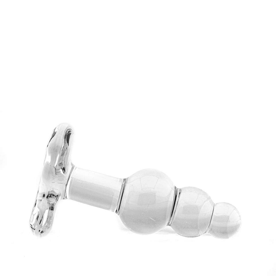 Przezroczysty szklany korek analny wykonany z 3 kulek – średnica 3,5 cm