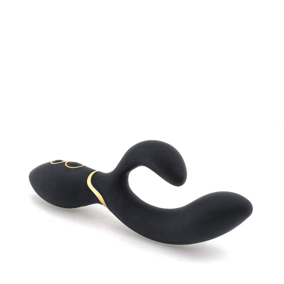 Czarny silikonowy wibrator królik ze stymulacją łechtaczki i silnymi wibracjami