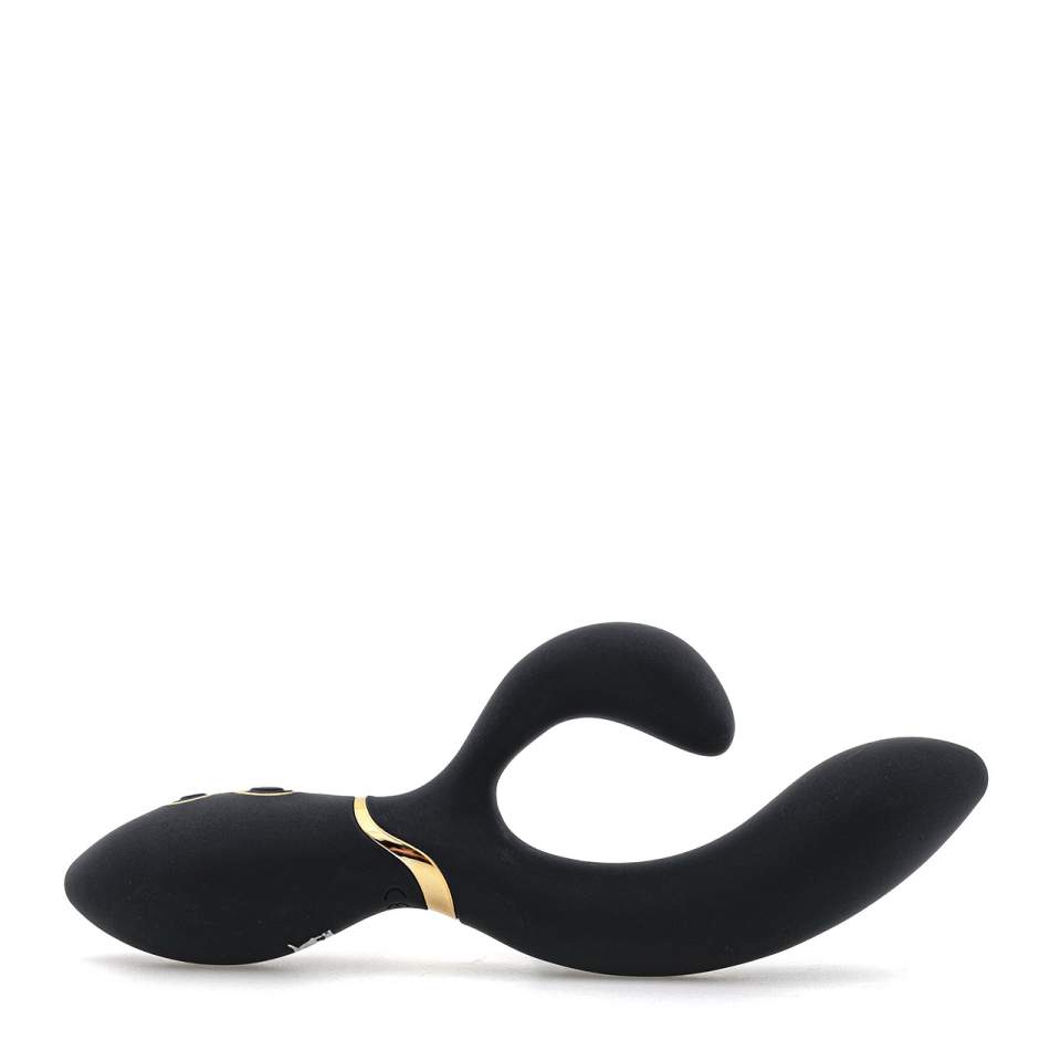 Czarny silikonowy wibrator królik ze stymulacją łechtaczki i silnymi wibracjami