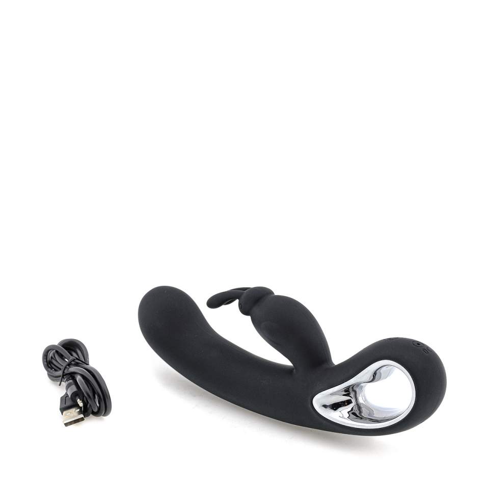 Czarny silikonowy wibrator króliczek ze stymulacją łechtaczki i 3 silnikami