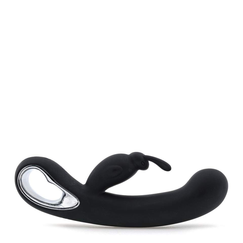 Czarny silikonowy wibrator króliczek ze stymulacją łechtaczki i 3 silnikami