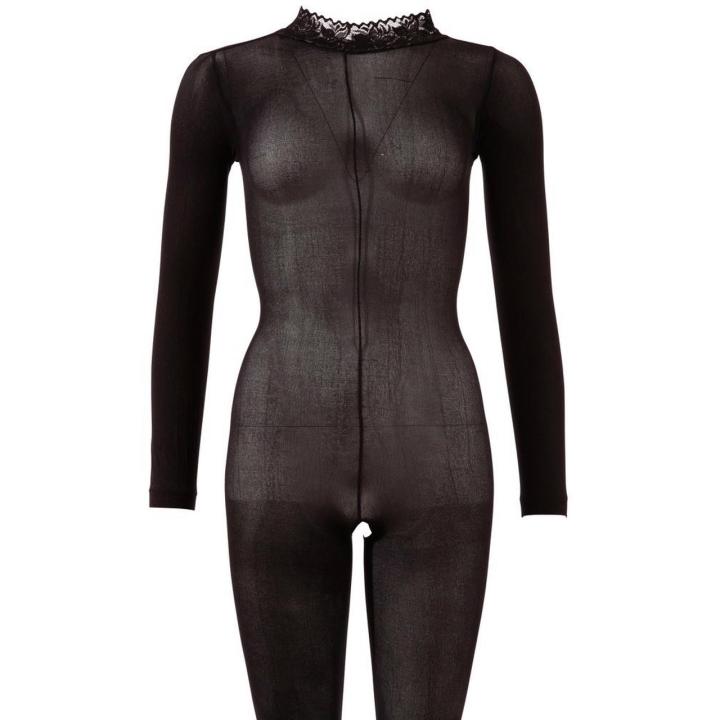 Bodystocking  z koronkowym kołnierzem i otwartym kroczem