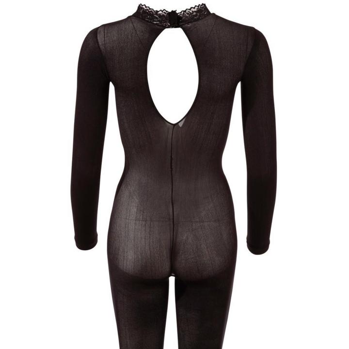 Bodystocking  z koronkowym kołnierzem i otwartym kroczem