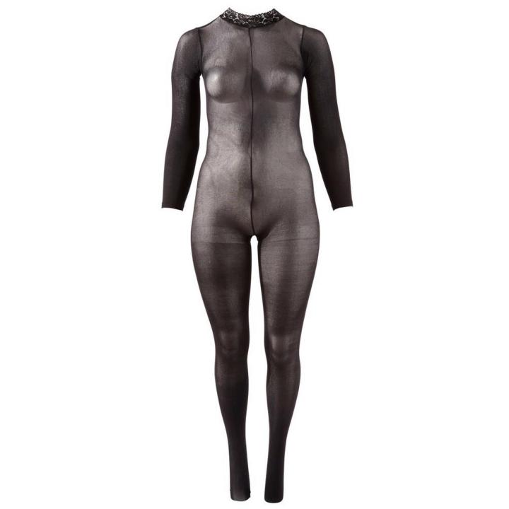 Bodystocking ouvert XL-XXL ze stopą i koronkowym kołnierzem