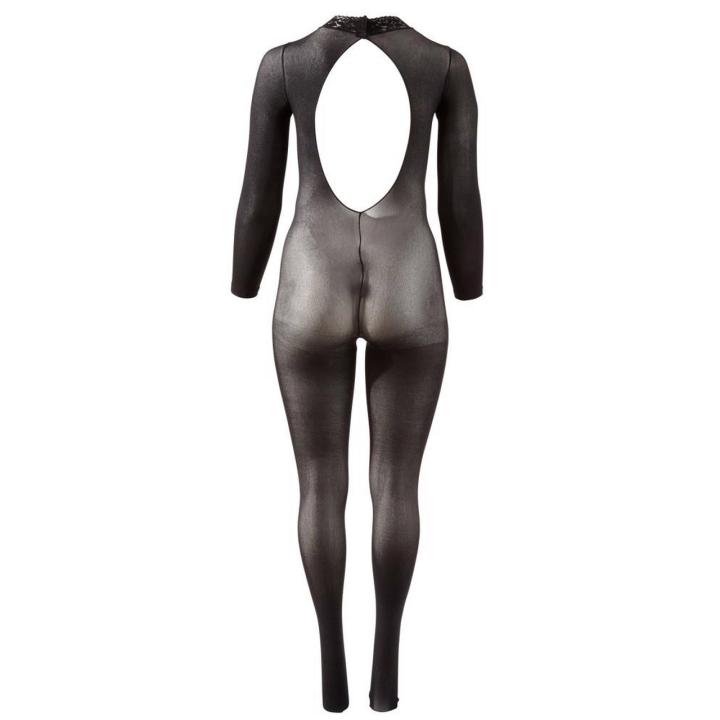 Bodystocking ouvert XL-XXL ze stopą i koronkowym kołnierzem