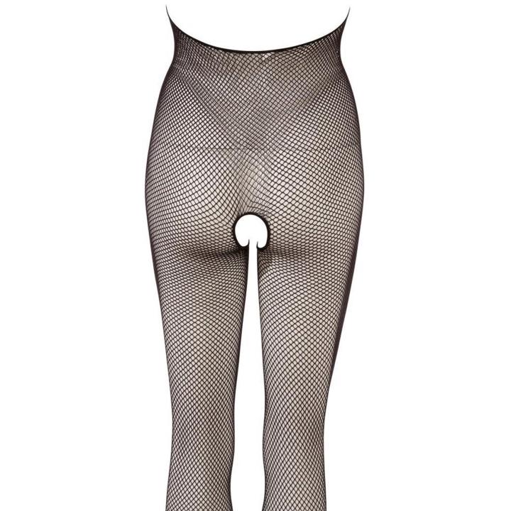 Czarny bodystocking z siateczki S-L z otwartym biustem i kroczem