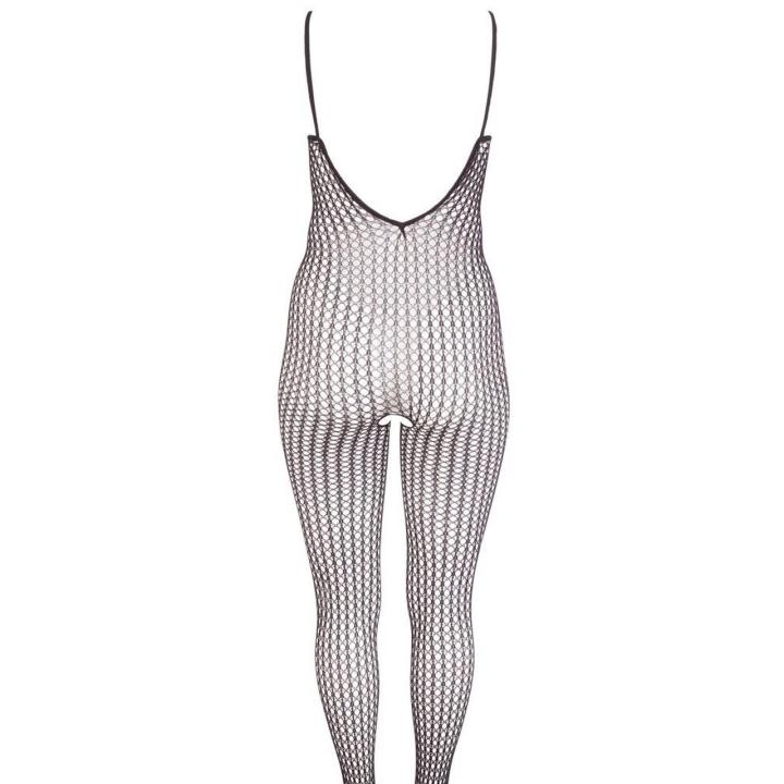 Czarny bodystocking z siateczki z otwartym kroczem i stopą