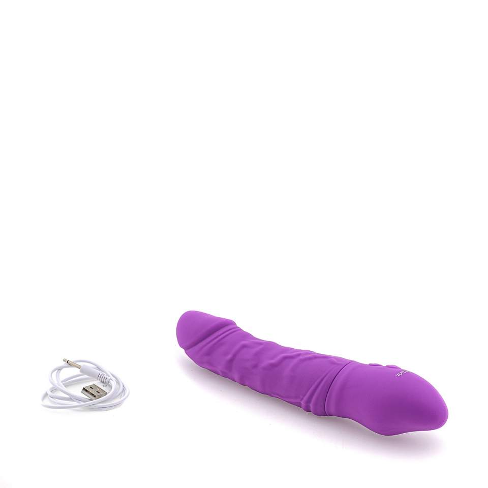 Fioletowy wodoodporny wibrator klasyczny z elementami realistycznymi