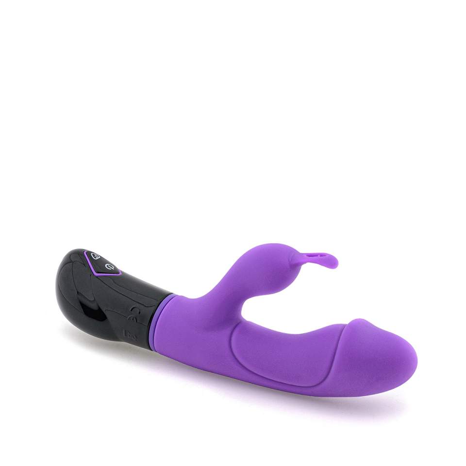 Fioletowy silikonowy wibrator króliczek ze stymulacją łechtaczki i dwoma silnikami