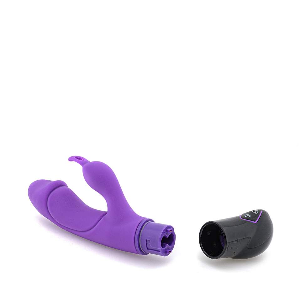 Fioletowy silikonowy wibrator króliczek ze stymulacją łechtaczki i dwoma silnikami