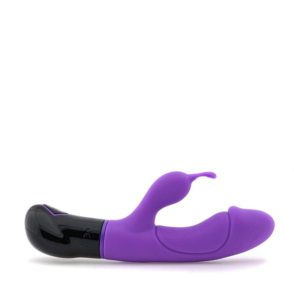 Fioletowy silikonowy wibrator króliczek ze stymulacją łechtaczki i dwoma silnikami