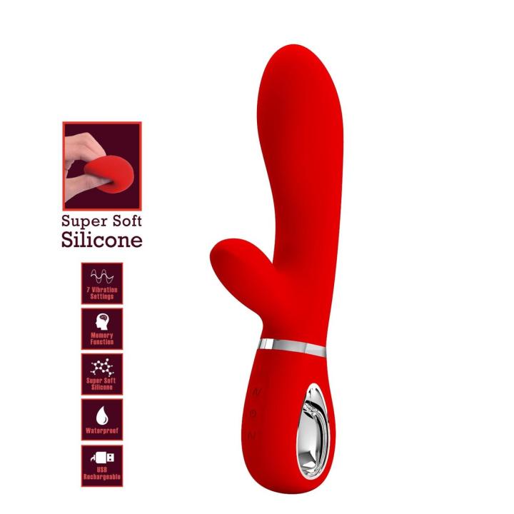 Wibrator do punktu g z króliczkiem USB czerwony, 7 trybów wibracji