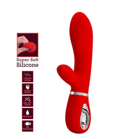 Wibrator do punktu g z króliczkiem USB czerwony, 7 trybów wibracji